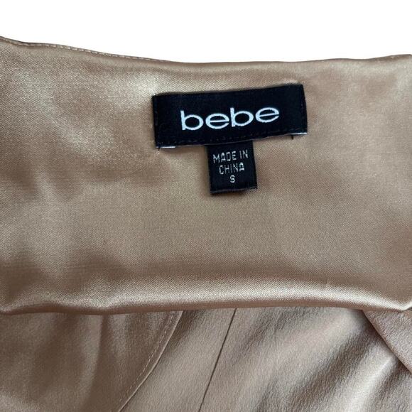 Y2K BEBE SILK RUFFLE TIE KHAKI TAN ZIP UP DRESS SMALL - Picture 7 of 7